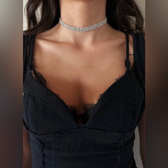 Gold Three row Rhinestone Choker..layer with leather or flower chokers. - Picture 6 of 6